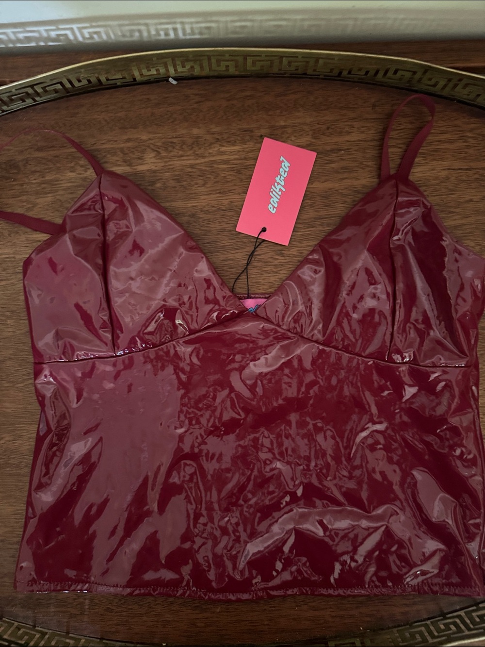Edikted Burgundy Vinyl Faux Leather Corset Crop Top Size M